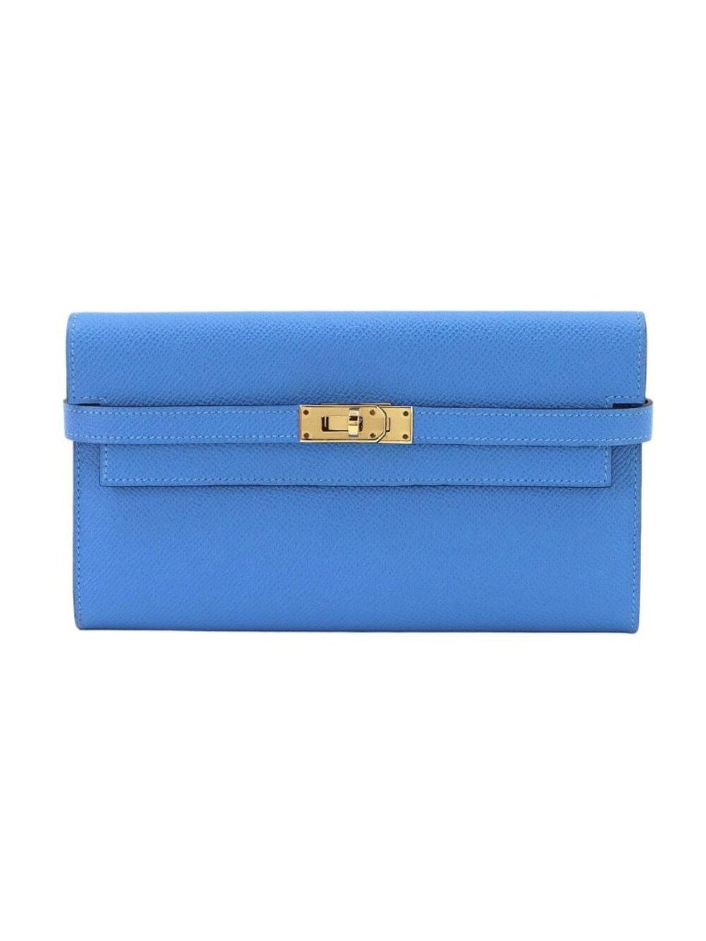 Hermes Kelly Wallet Bifold Epsom Blue Paradise Gold